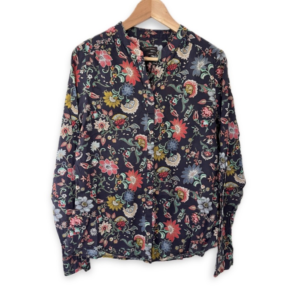 Organic Cotton Floral Button-Up Shirt Marc O’Polo Long Sleeve V-Neck